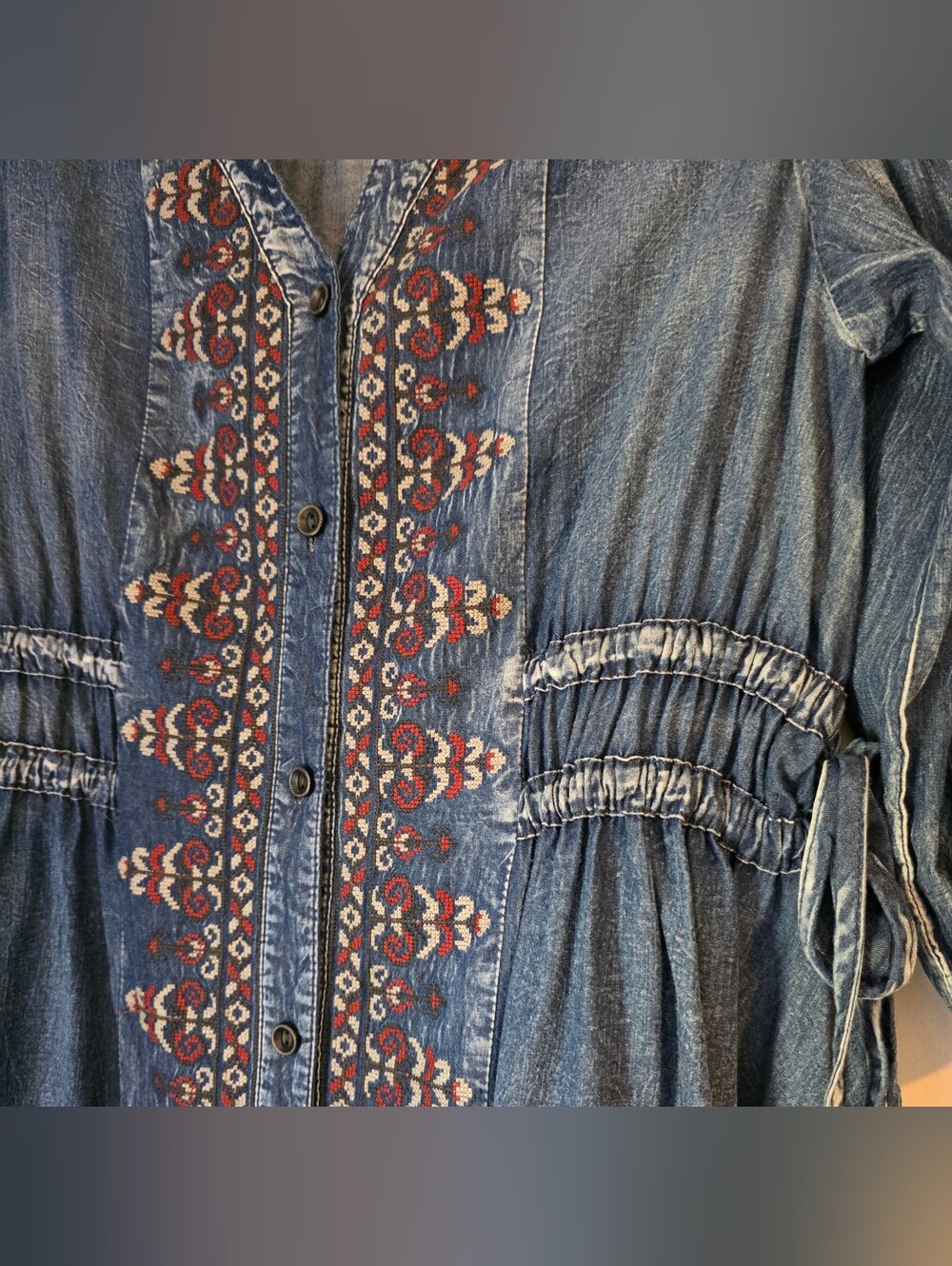 Embroidered Chambray Dress - Picture 2 of 4